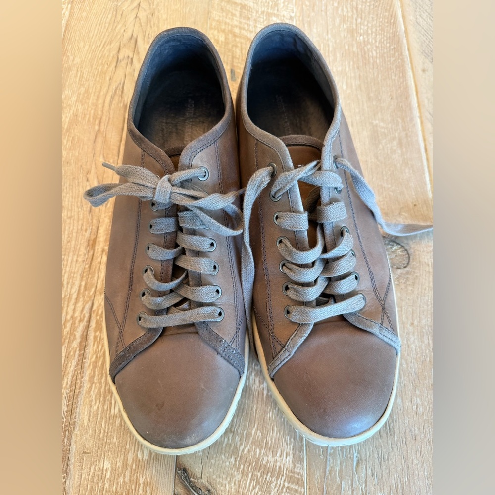 John Varvatos Brown Gray Leather Lace-Up Sneakers 10.5 - Picture 2 of 9